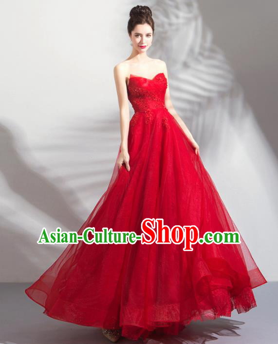 Top Grade Handmade Wedding Costumes Bride Red Veil Dress Princess Wedding Gown for Women