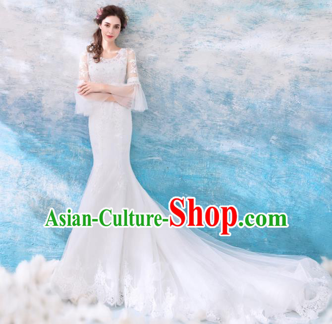 Top Grade Handmade Wedding Costumes Wedding Gown Bride White Mullet Full Dress for Women
