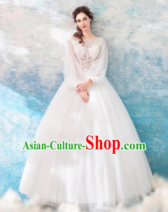 Top Grade Handmade Wedding Costumes Princess Wedding Gown Bride White Lace Full Dress for Women