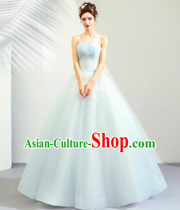 Top Grade Handmade Wedding Costumes Bride Blue Veil Dress Princess Wedding Gown for Women