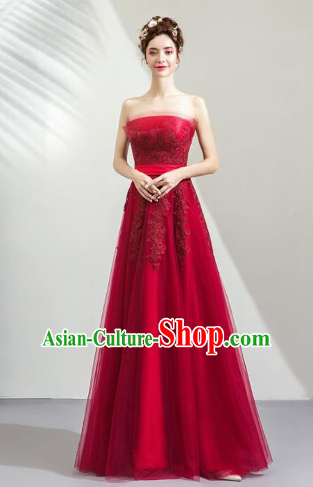 Top Grade Handmade Fancy Wine Red Wedding Dress Princess Wedding Gown for Women