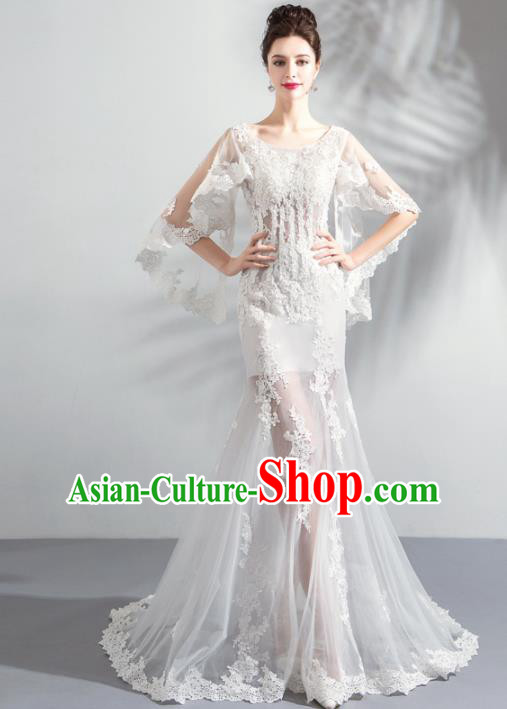 Top Grade Handmade Fancy White Lace Wedding Dress Princess Wedding Gown for Women
