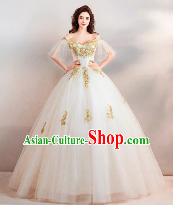 Handmade Top Grade Princess Wedding Dress Fancy Embroidered White Veil Wedding Gown for Women