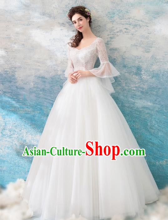 Handmade Princess White Veil Wedding Dress Fancy Embroidered Wedding Gown for Women