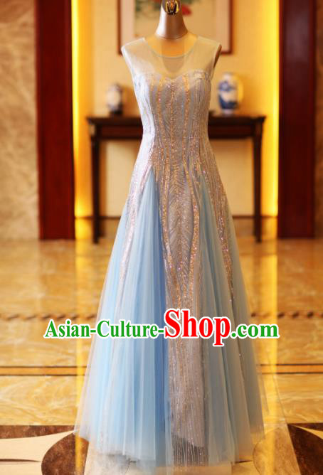 Top Grade Handmade Compere Costume Catwalks Blue Formal Dress for Women