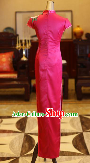 Chinese Traditional Red Cheongsam Wedding Bride Costume Compere Full Dress for Women