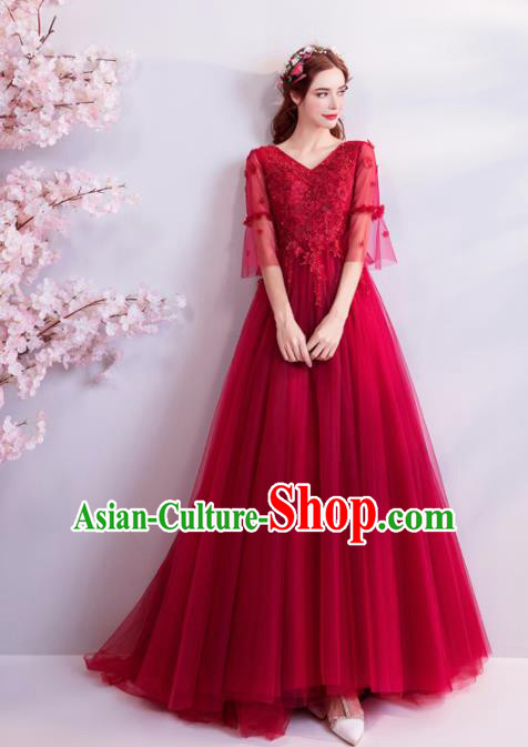 Handmade Princess Red Wedding Dress Top Grade Fancy Wedding Gown for Women