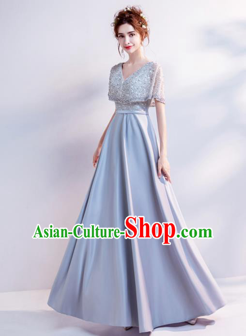 Handmade Grey Diamante Evening Dress Compere Costume Catwalks Angel Full Dress for Women