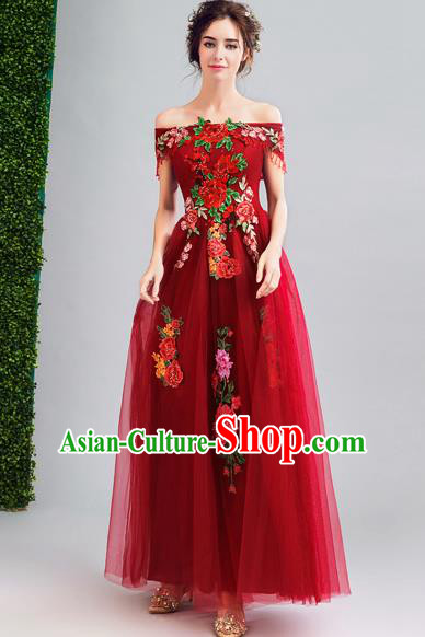 Chinese Traditional Red Veil Cheongsam Wedding Bride Compere Tang Suit Full Dress for Women