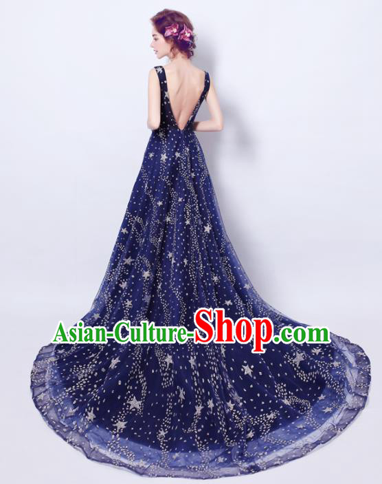 Top Grade Purple Veil Evening Dress Compere Costume Handmade Catwalks Angel Full Dress for Women