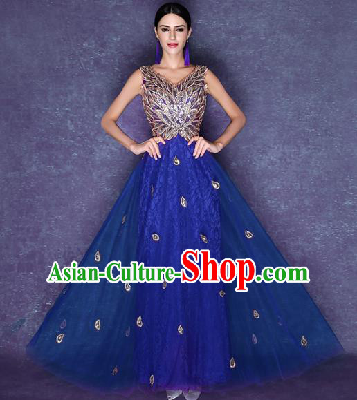Handmade Crystal Blue Wedding Dress Fancy Formal Dress Wedding Gown for Women