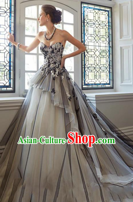 Handmade Bride Grey Veil Wedding Dress Fancy Formal Dress Wedding Gown for Women