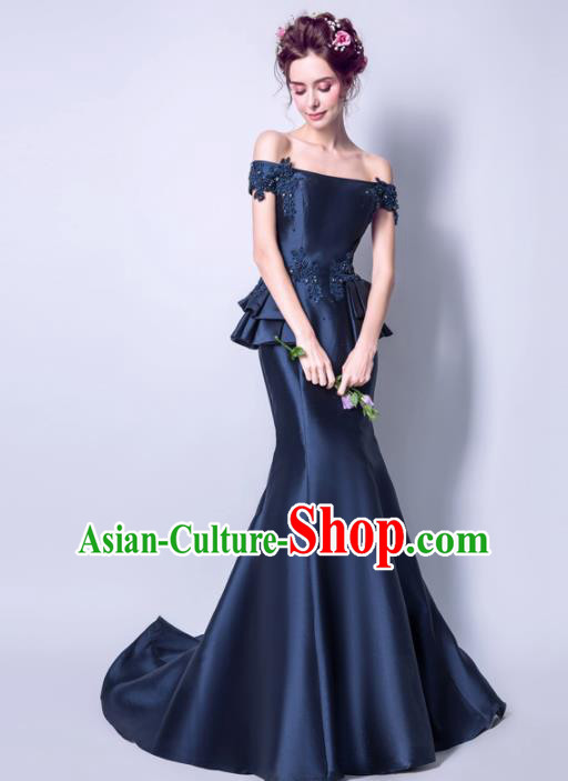Top Grade Purple Veil Evening Dress Compere Costume Handmade Catwalks Angel Full Dress for Women