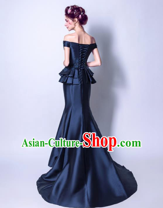 Top Grade Purple Veil Evening Dress Compere Costume Handmade Catwalks Angel Full Dress for Women