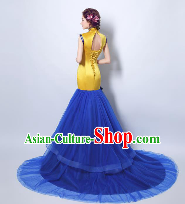 Top Grade Purple Veil Evening Dress Compere Costume Handmade Catwalks Angel Full Dress for Women