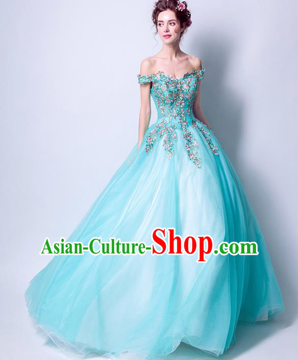 Handmade Bride Blue Veil Wedding Dress Princess Costume Fancy Wedding Gown for Women
