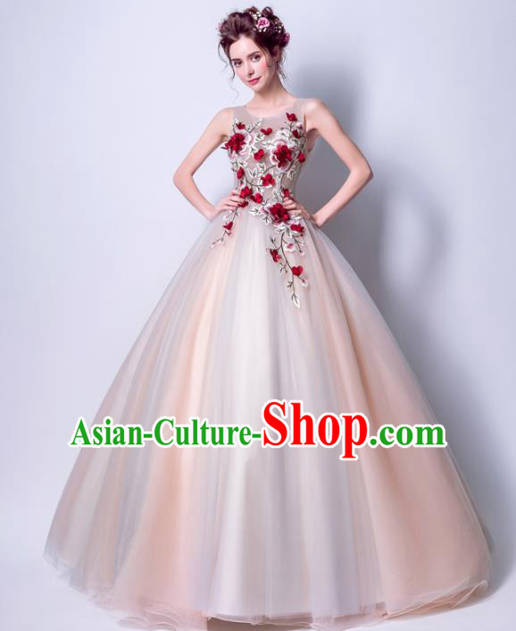 Handmade Bride Embroidered Flowers Wedding Dress Princess Costume Fancy Wedding Gown for Women