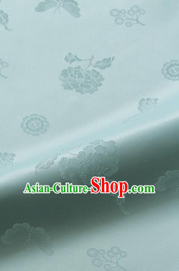 Asian Korean Traditional Light Blue Brocade Fabric Classical Butterfly Peony Pattern Silk Fabric Hanbok Silk Material