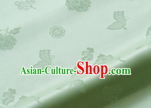 Asian Korean Traditional Light Green Brocade Fabric Classical Butterfly Peony Pattern Silk Fabric Hanbok Silk Material