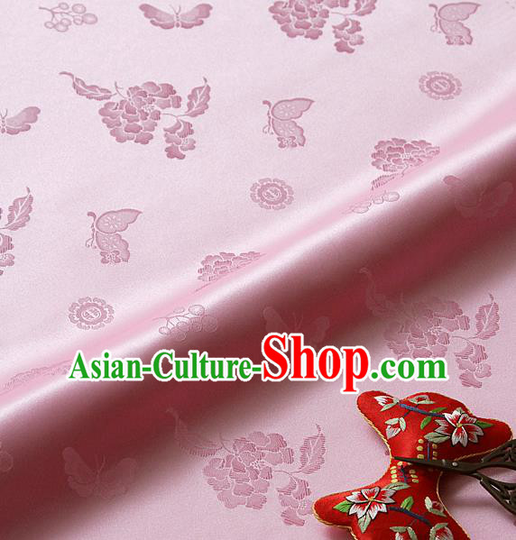 Asian Korean Traditional Pink Brocade Fabric Classical Butterfly Peony Pattern Silk Fabric Hanbok Silk Material