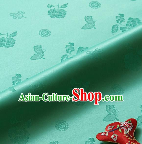 Asian Korean Traditional Green Brocade Fabric Classical Butterfly Peony Pattern Silk Fabric Hanbok Silk Material