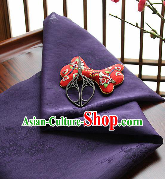 Asian Korean Traditional Deep Purple Tajung Fabric Classical Pattern Thin Tough Silk Fabric Hanbok Silk Material