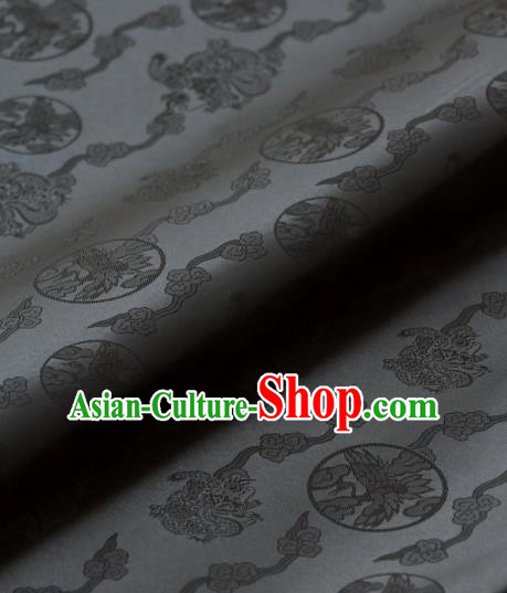 Asian Traditional Classical Dragons Pattern Palace Grey Satin Drapery Korean Hanbok Brocade Fabric