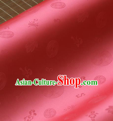 Asian Traditional Classical Pattern Pink Satin Drapery Korean Hanbok Palace Brocade Silk Fabric