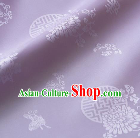 Asian Traditional Palace Drapery Korean Hanbok Royal Butterfly Pattern Lilac Brocade Satin Fabric