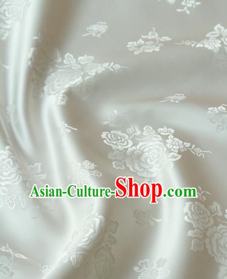 Asian Korean Classical White Brocade Traditional Palace Peony Pattern Satin Fabric Silk Fabric Material