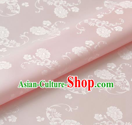 Asian Korean Classical Pink Brocade Traditional Palace Peony Pattern Satin Fabric Silk Fabric Material