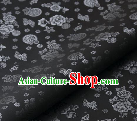 Asian Korean Classical Brocade Traditional Palace Pattern Grey Satin Fabric Silk Fabric Material