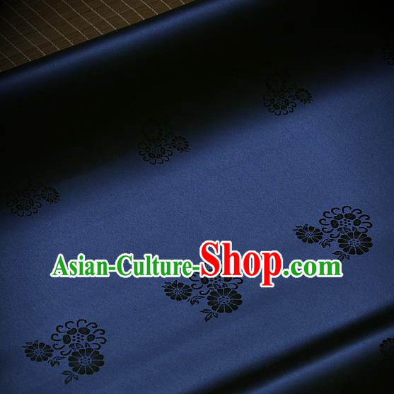 Asian Traditional Navy Satin Classical Pattern Drapery Korean Hanbok Palace Brocade Silk Fabric