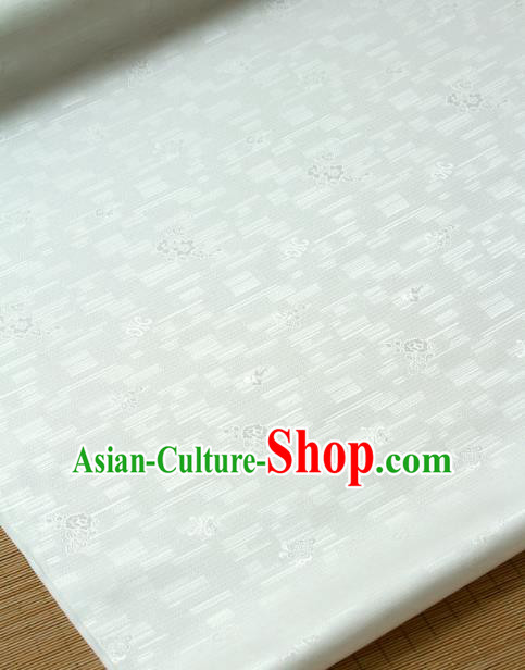 Traditional Asian Classical Roses Pattern White Brocade Drapery Korean Hanbok Palace Satin Silk Fabric