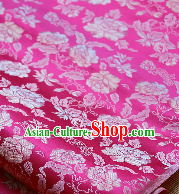 Traditional Asian Classical Peony Pattern Amaranth Brocade Drapery Korean Hanbok Palace Satin Silk Fabric