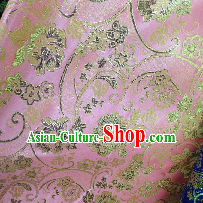 Chinese Traditional Pink Brocade Fabric Tang Suit Classical Peony Flowers Pattern Design Silk Material Satin Drapery