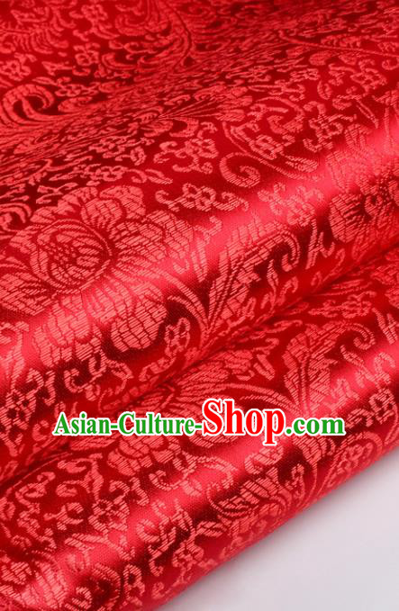 Chinese Traditional Red Brocade Fabric Tang Suit Classical Peony Flowers Pattern Design Silk Material Satin Drapery