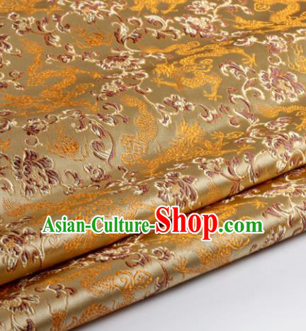 Chinese Traditional Deep Golden Brocade Fabric Tang Suit Classical Dragons Pattern Design Silk Material Satin Drapery