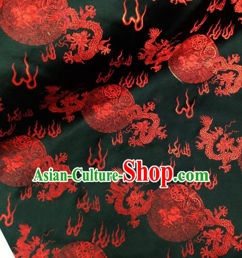 Chinese Traditional Atrovirens Brocade Fabric Tang Suit Classical Dragons Pattern Design Silk Material Satin Drapery