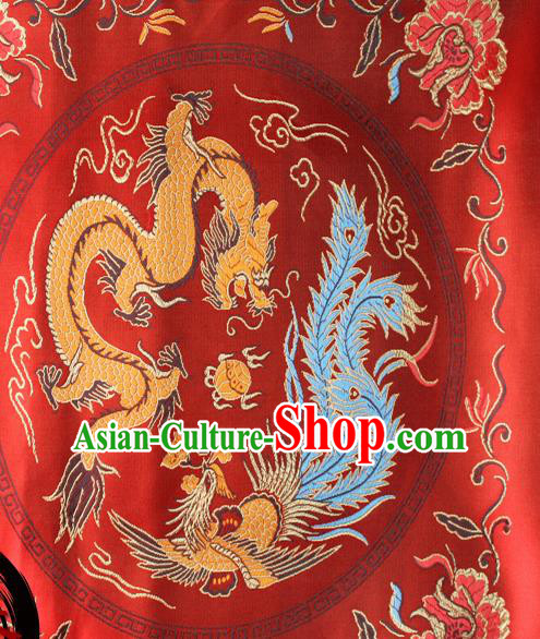Chinese Traditional Red Brocade Fabric Tang Suit Classical Dragon Phoenix Pattern Design Silk Material Satin Drapery