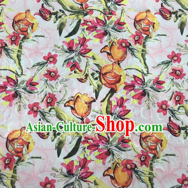 Chinese Traditional Apparel Fabric Qipao Brocade Classical Tulip Pattern Design Silk Material Satin Drapery