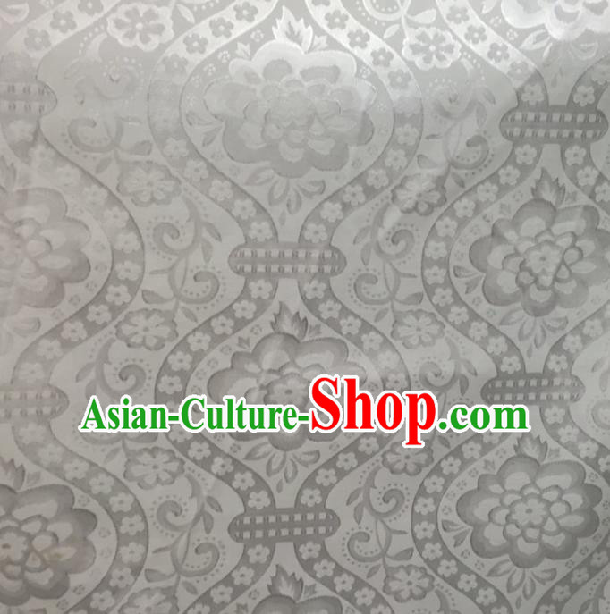 Chinese Traditional Apparel Fabric White Brocade Classical Flowers Vase Pattern Design Silk Material Satin Drapery