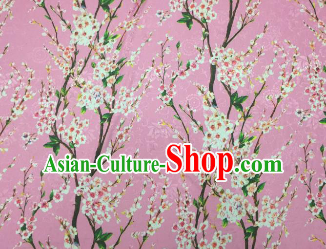 Chinese Traditional Apparel Fabric Printing Peach Blossom Pink Brocade Classical Pattern Design Silk Material Satin Drapery