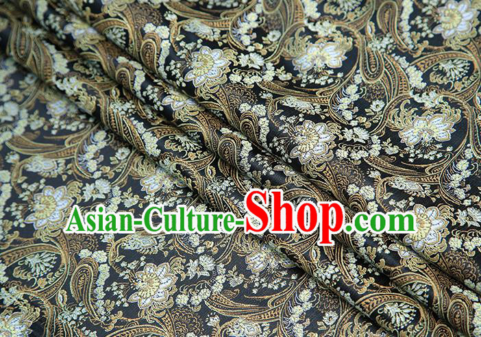 Top Grade Black Satin Chinese Traditional Brocade Fabric Qipao Dress Classical Lotus Pattern Design Material Drapery