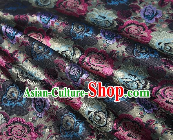 Chinese Traditional Jacquard Fabric Qipao Dress Grey Brocade Classical Roses Pattern Design Satin Material Drapery