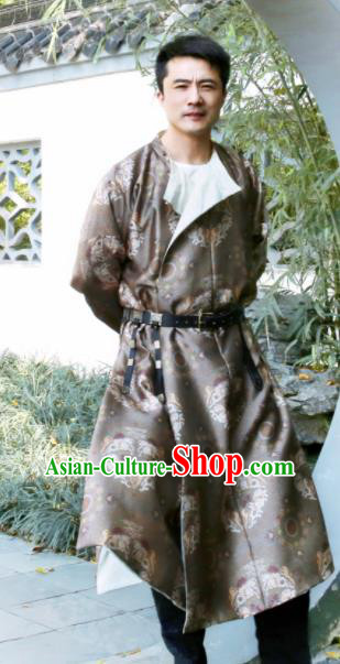 Chinese Ancient Tang Dynasty Light Brown Round Collar Robe Swordsman Imperial Bodyguard Costumes for Men