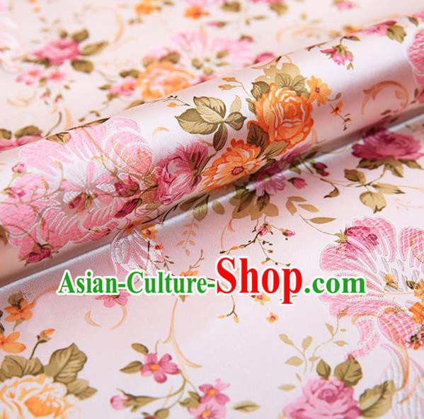 Chinese Traditional Pink Nanjing Brocade Satin Fabric Tang Suit Material Classical Peony Pattern Design Drapery
