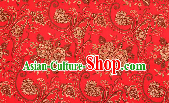 Chinese Traditional Red Satin Classical Peony Pattern Design Brocade Fabric Tang Suit Material Drapery