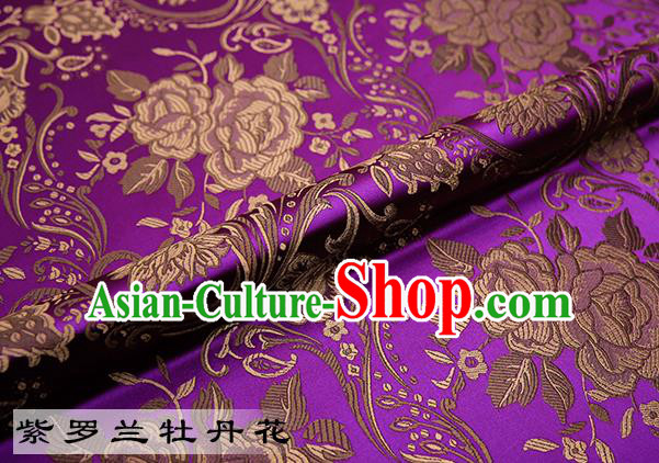Chinese Traditional Purple Satin Classical Peony Pattern Design Brocade Fabric Tang Suit Material Drapery