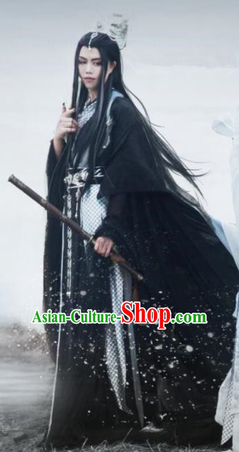 Traditional Chinese Cosplay Dragon Prince Hanfu Clothing Ancient Swordsman Embroidered Costumes and Headpiece Complete Set